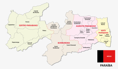 Fototapeta premium paraiba administrative and political map with flag