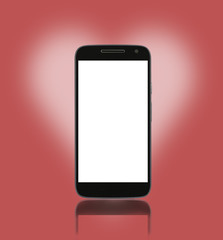 Smart phone on red background. With blank screen for mockup.