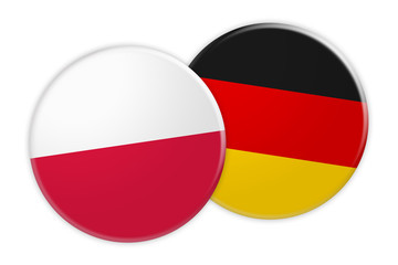 News Concept: Poland Flag Button On Germany Flag Button, 3d illustration on white background