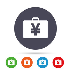 Case with Yen JPY sign. Briefcase button.