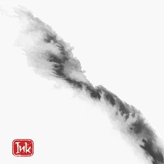 Ink wash painting on white background. Asian style vector illustration with hand drawn lettering.