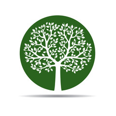 White Tree on green background. Vector Illustration.