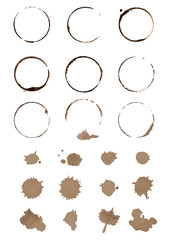 Vector set of cofee ring stains. Grunge style design element