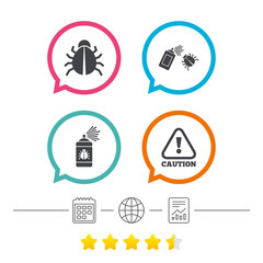 Bug disinfection signs. Caution attention icon.