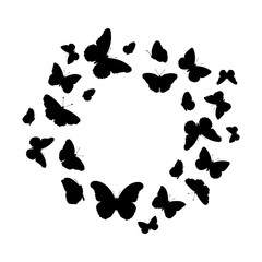 Fototapeta na wymiar Butterflies silhouette vector background. Circle decorative ornate.