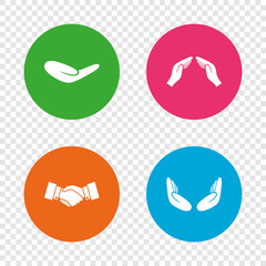 Hand icons. Handshake and insurance symbols.