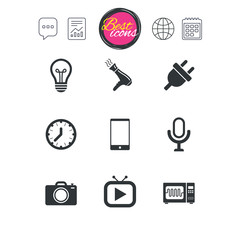 Home appliances, device icons. Electronics sign.