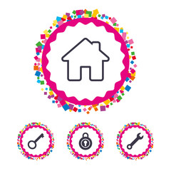 Home key icon. Wrench service tool symbol.