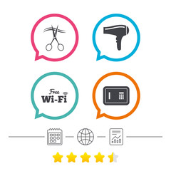 Hotel services icon. Wi-fi, Hairdryer and safe.