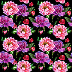 Wildflower peony flower pattern in a watercolor style isolated.