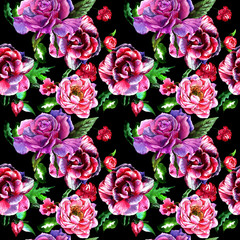 Obraz na płótnie Canvas Wildflower peony flower pattern in a watercolor style isolated.