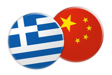 News Concept: Greece Flag Button On China Flag Button, 3d illustration on white background