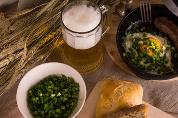 man's dinner - fried eggs and beer