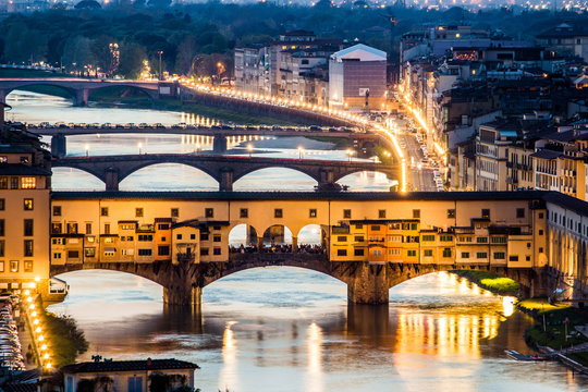 Florence, Ponte Vecchio at Sunset from Piazzale Michelangelo