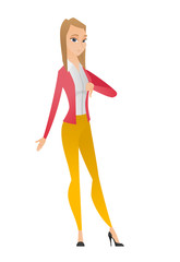 Disappointed business woman with thumb down.