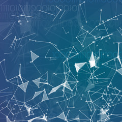 Dot and line consisting of abstract graphics. Plexus abstract objects on blue background