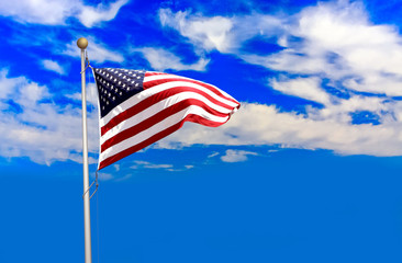 USA Flag Flying with Clouds