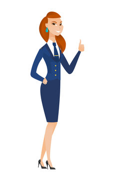 Stewardess giving thumb up vector illustration.