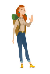 African traveler showing stop hand gesture.