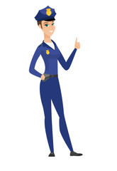 Policewoman giving thumb up vector illustration.