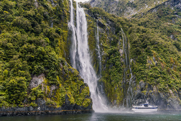 Fototapeta na wymiar Stirling Waterfalls , Milford Sound, Fiordland, South Island of New Zealand