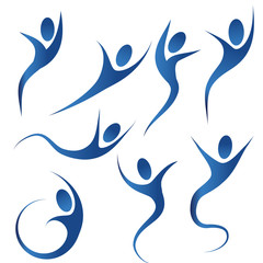 active people in blue. logo vector concept. set icon,