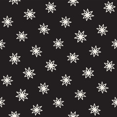 Vector seamless pattern. Abstract background with floral brush strokes. Monochrome hand drawn texture