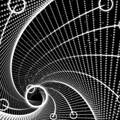 Vector infinite triangle space tunnel of glowing points and springs.