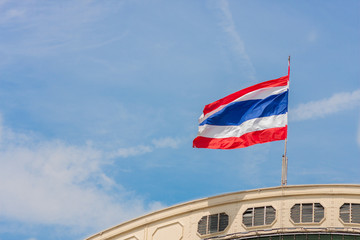 Waving Thailand flag and blue sky