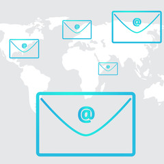 Business email social network in background world