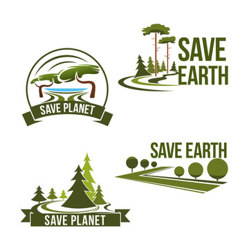 Vector icons set for save earth ecology protection
