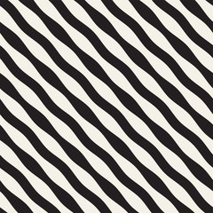 Wavy stripes vector seamless pattern. Retro wavy texture. Geometric lines monochrome design.