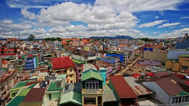 Close Upper View of Vietnamese Resort City Roofs
