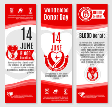 World Donor Day blood donation vector banners