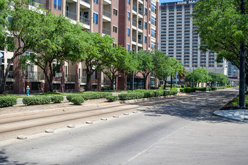 Light rail tracks in Houston, Texas