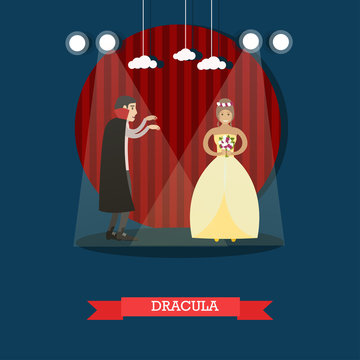 Dracula movie or theatrical performance vector illustration in flat style