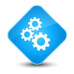 Gears icon elegant cyan blue diamond button
