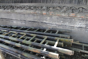 Bamboo Ladders Near a Wall in Jiangsu China Asia