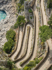 Capri, Italy, Via Krupp. It is a historic paved footpath connecting the Charterhouse of San Giacomo...