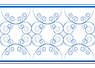 Repetition of Antique Traditional Chinese Pattern in Blue Color and Isolated White Background
