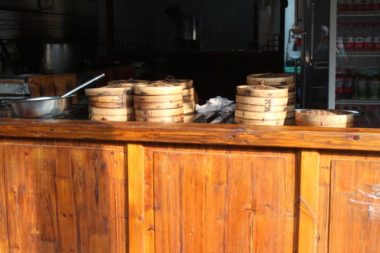 China Chinese Asia Asian Food Steam Steamed Bamboo Steamers Steamer Dumplings Dimsum Dim Sum Suzhou Jiangsu Shop Stall Stand 