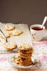 crispy oatmeal chocolate chip cookies.style rustic