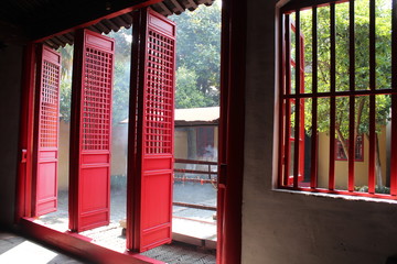 Asia Asian China Chinese Tao Taoist Temple Temples Door Doors Red Open Architecture Window Windows