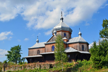 Fototapeta na wymiar greek catholic wooden church in Daliowa, Low Beskid, Poland