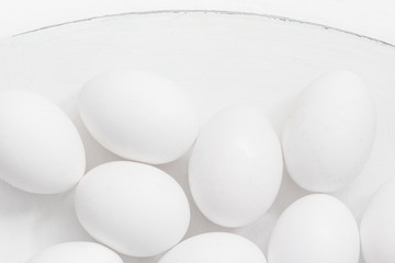 Easter background White eggs platter