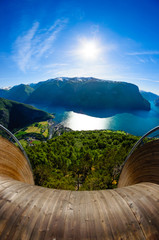 Platform with view on Aurlandsfjord - naerofjord in Norway © streetflash