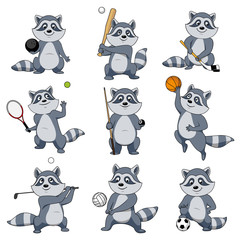 Cartoon raccoon play sports vector mascot icons © Vector Tradition