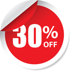Sale 30% off red Label, Sign, stickers and symbol.
