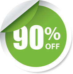 Sale 90% off green Label, Sign, stickers and symbol.