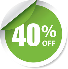 Sale 40% off green Label, Sign, stickers and symbol.